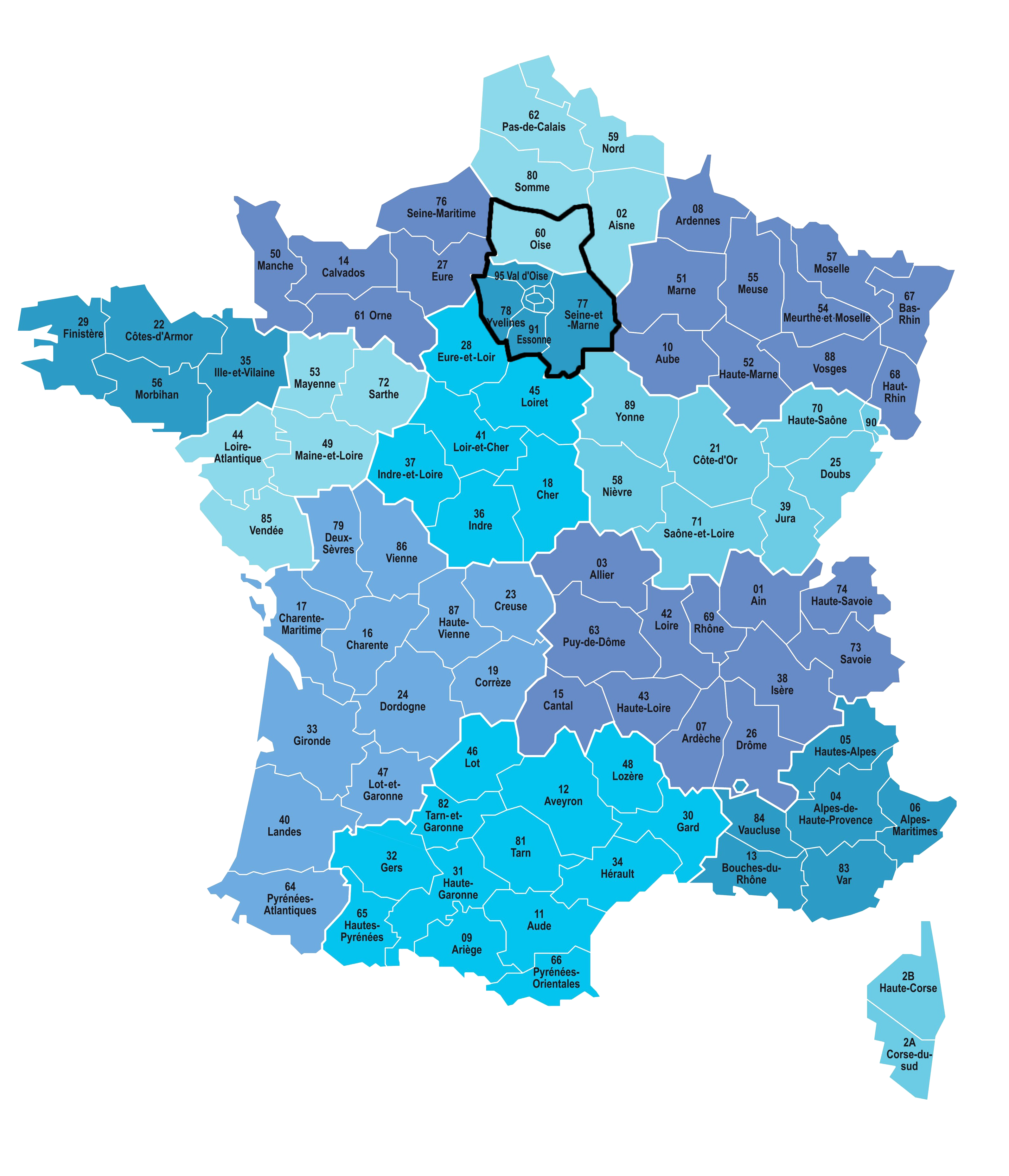 Carte Zone d'intervention : Oise et Ile de France